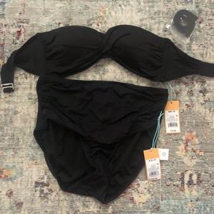 NWT Kona Sol Highwaisted Strapless Black Bikini